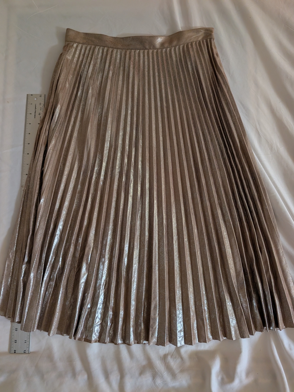 Chaps Metallic Pleated A-Line Skirt - Taupe